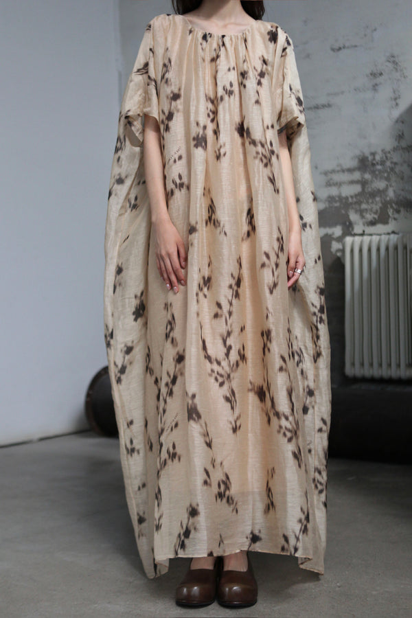 INTO THE EAST 25 Autumn/Winter Silk Hemp Flower Shadow Dress ITE-E1DGSS011KT21DS-QKQ Light Khaki